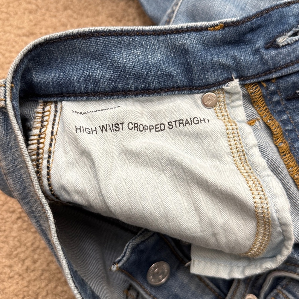 7 For All Mankind High Waist Cropped Straight Leg Distressed Jeans Size 25 - Picture 8 of 11